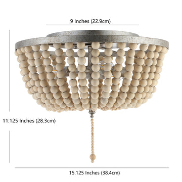 Allison 15" Wood Beaded/Metal LED Flush Mount - JONATHAN Y